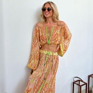 Zara 2 Piece Limited Edition Multicolored Printed Top & Skirt Co Or Set